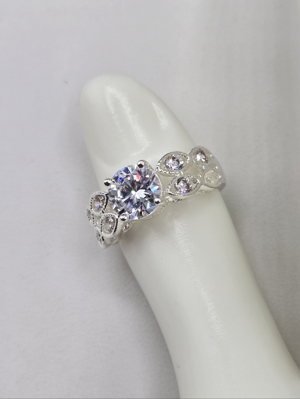 Swarovski Crystal Elements Silver Statement Ring Round Clear Size 7.75